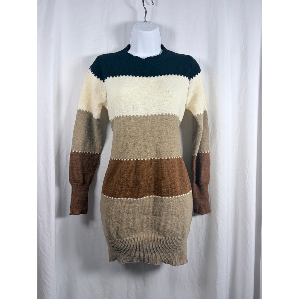 Colorblock Knit‎ Sweater Dress Long Sleeve Bodycon Striped Size L